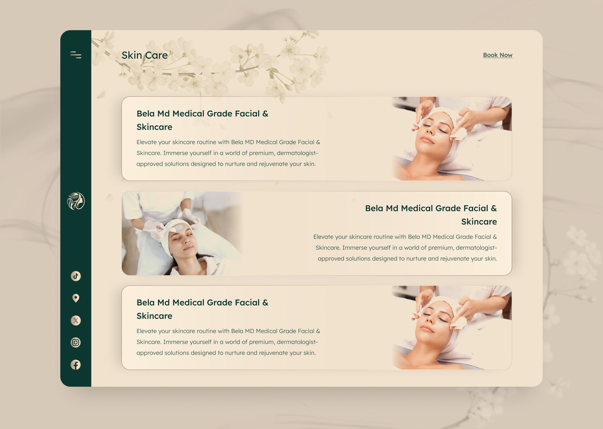Our Menu page with tabbed category navigation