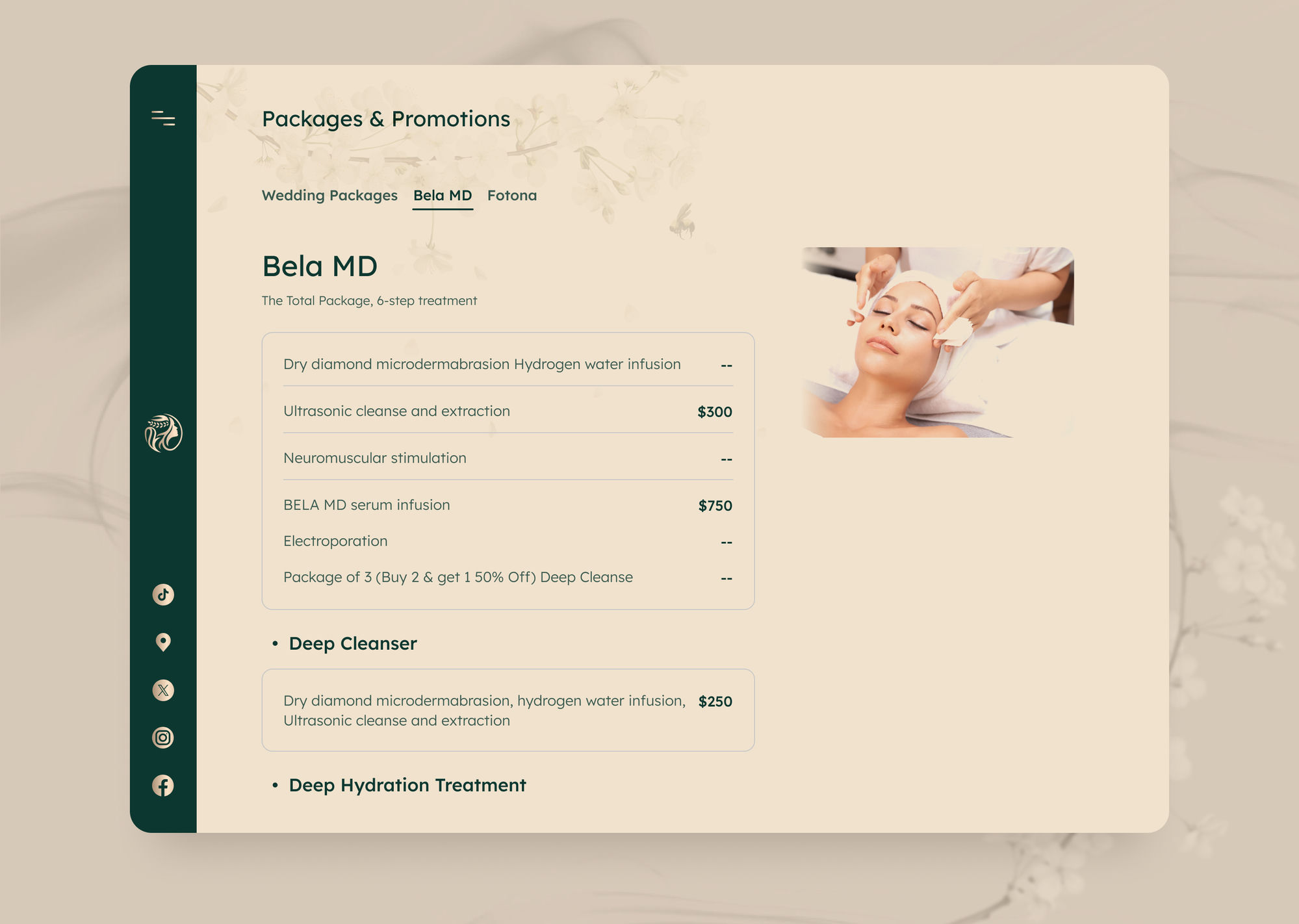Skin care services section