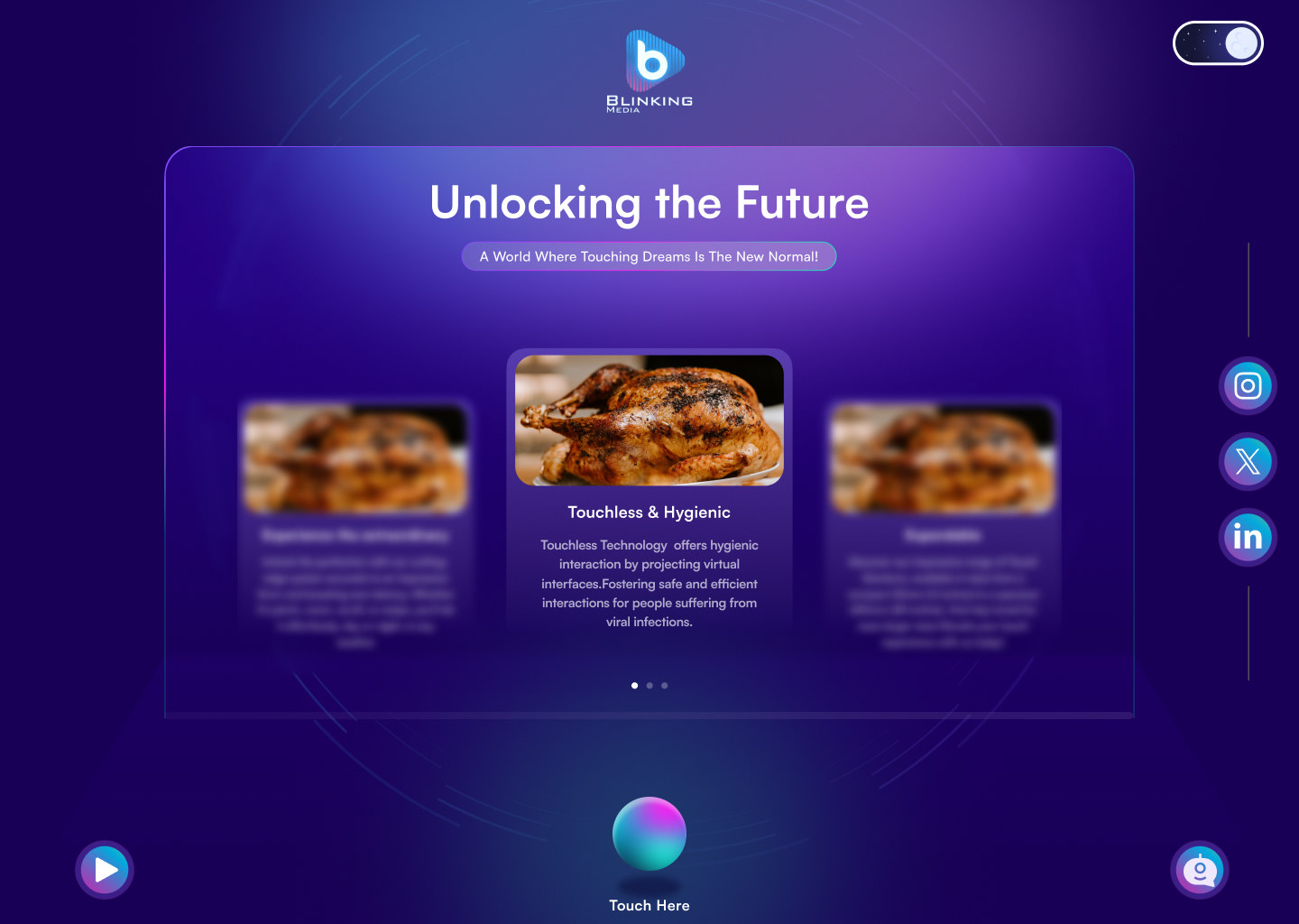 Blinking Media home — Unlocking the Future (dark mode)