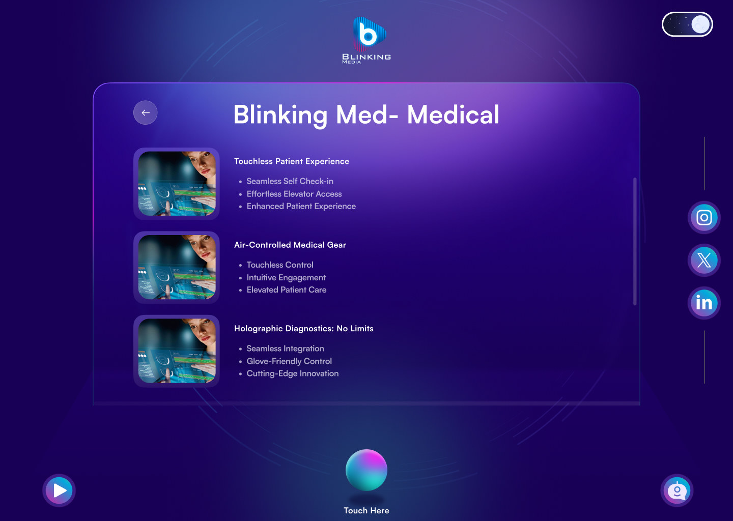 Blinking Med — touchless patient experience features