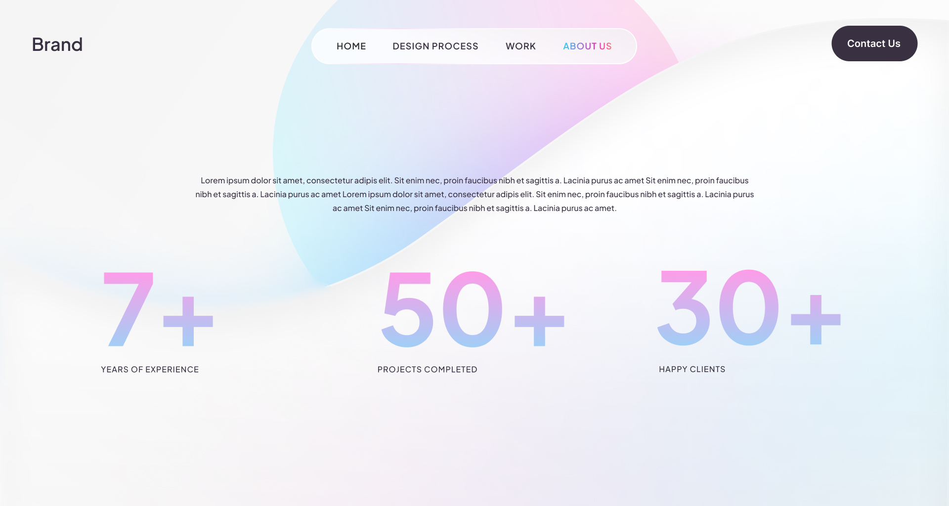 About Us light — gradient stats section