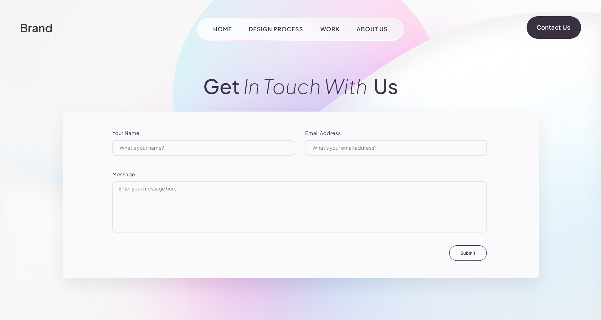 Contact page light — clean minimal contact form