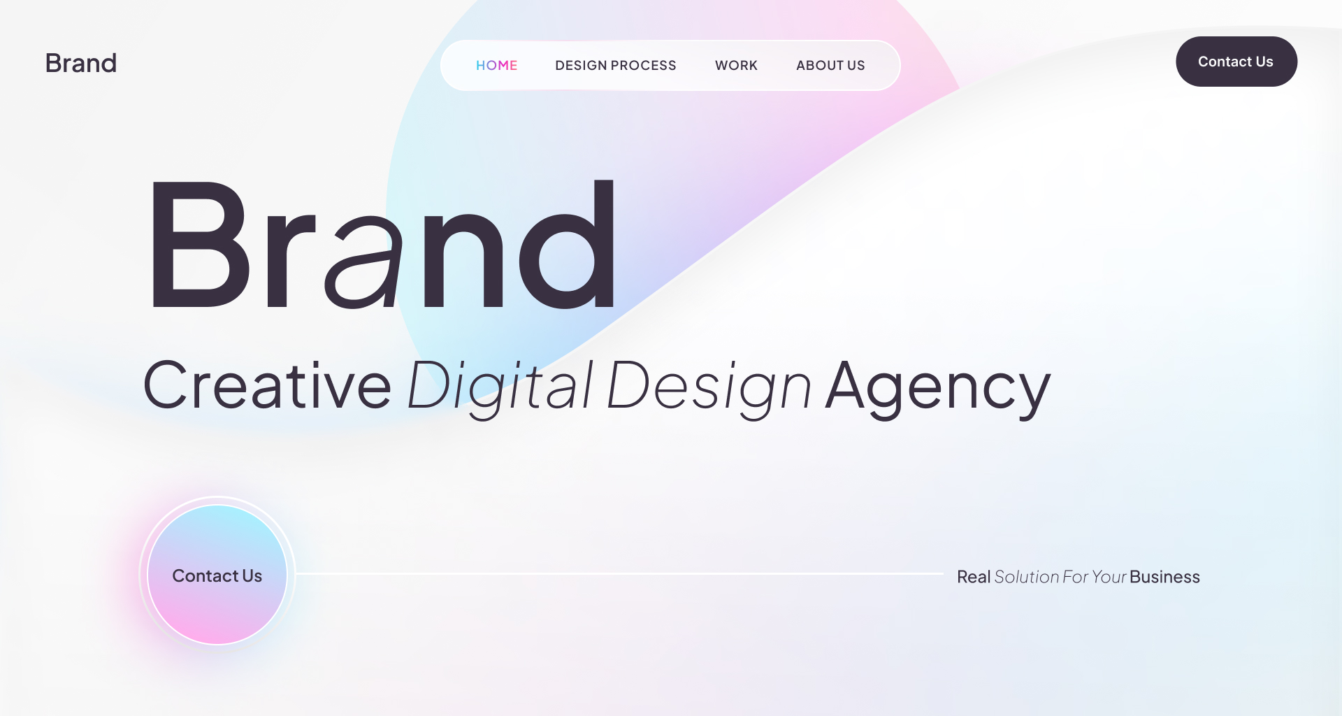 Brand Agency homepage — light pastel gradient theme