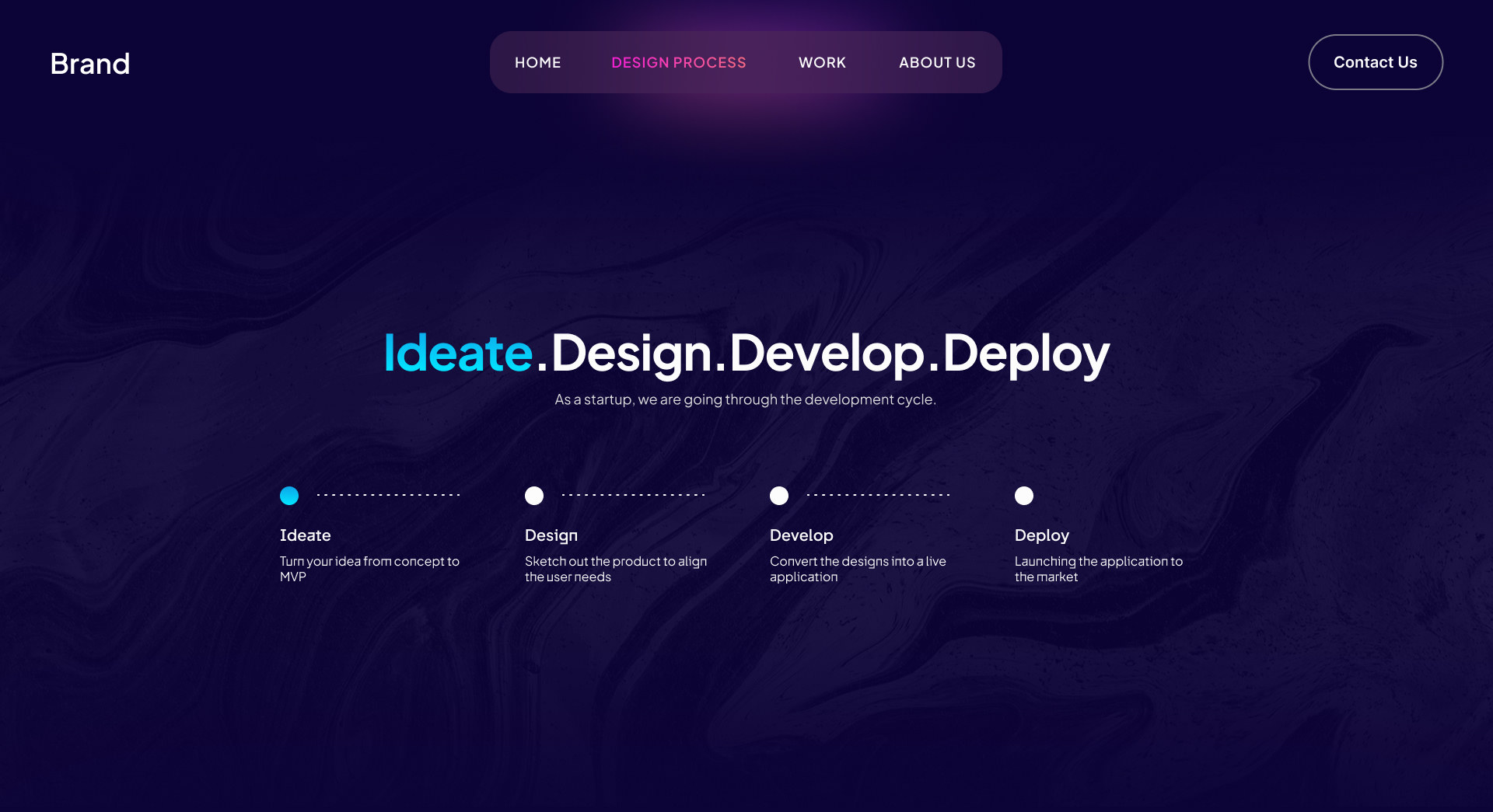 Design Process page dark — Ideate.Design.Develop.Deploy