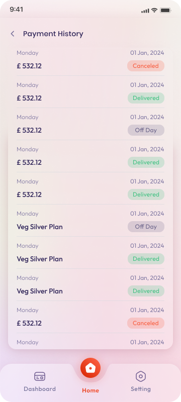 Mobile app — payment history list