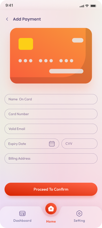 Mobile app — add payment / card details