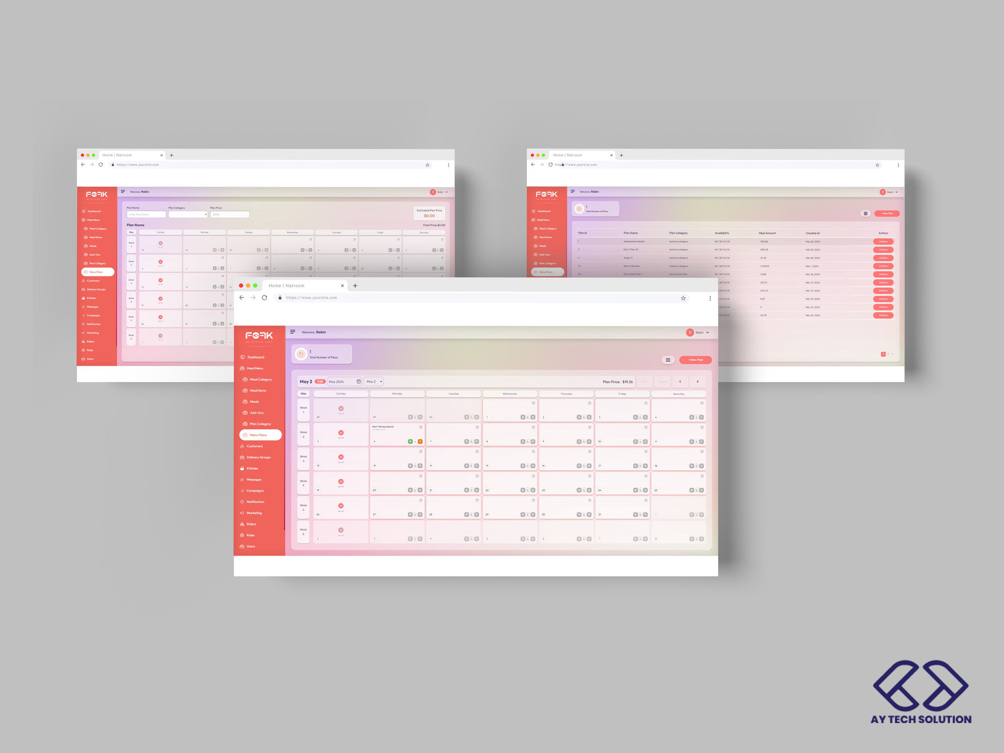 Menu plans management — calendar weekly grid